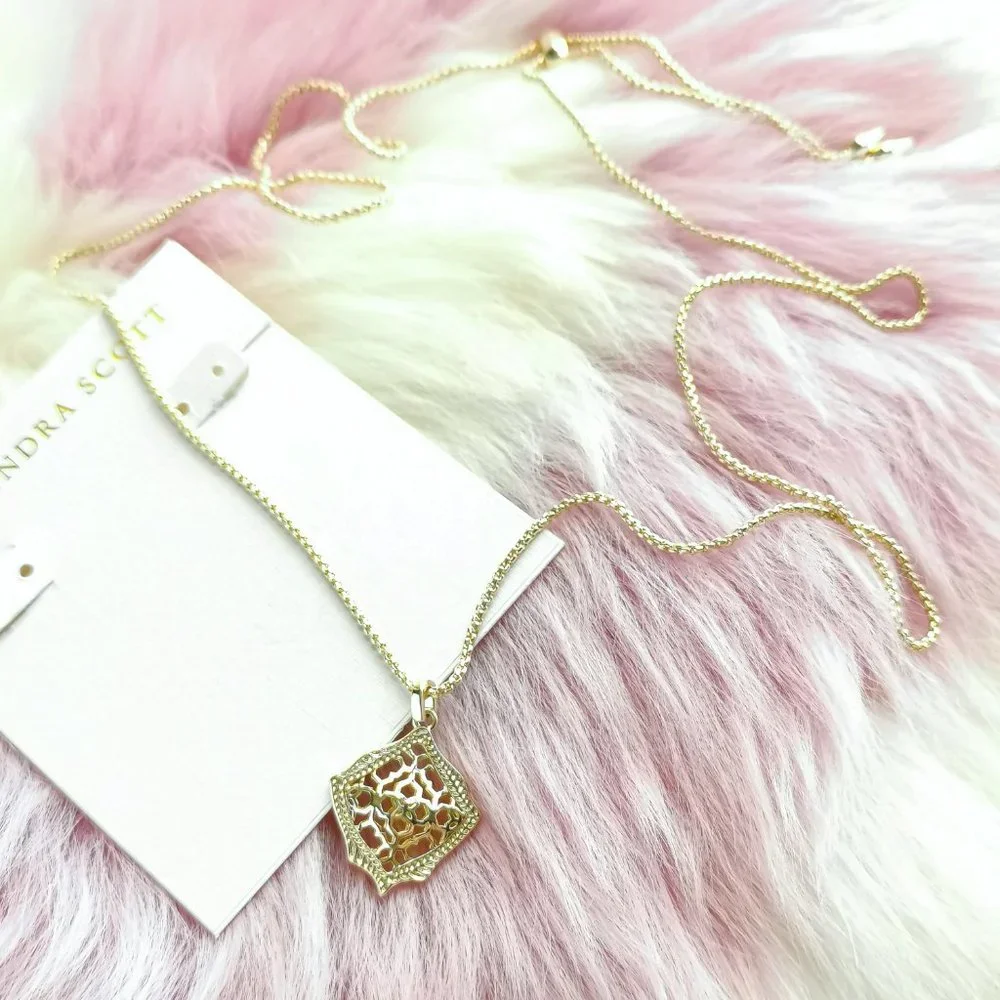 Gold Kacey Filigree Mix Long Pendant Necklace - Picture 2 of 3